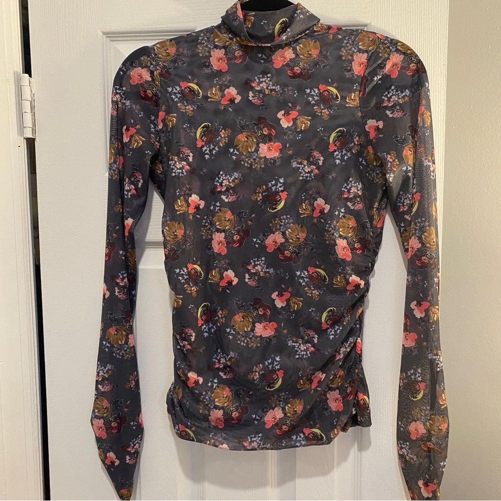 Cinq a Sept Floral Mesh shirted turtleneck top